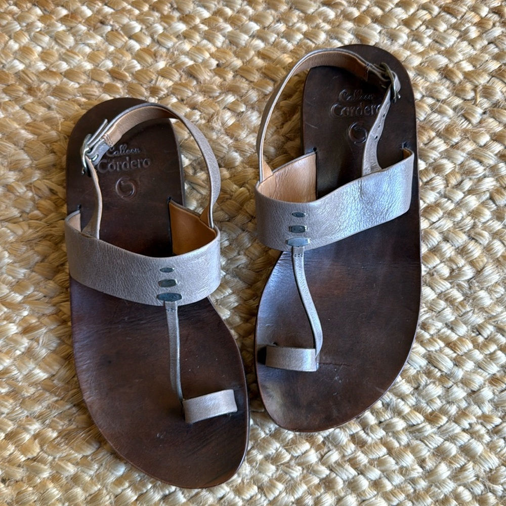 Calleen Cordero Sz 7 Handmade Leather Sandal Taupe New w/o box